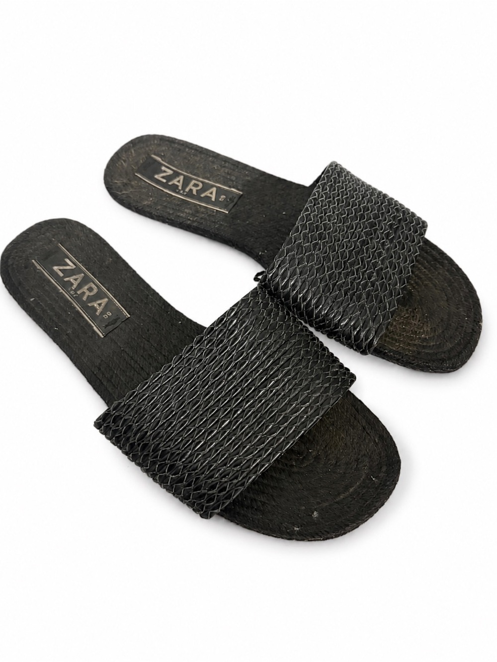 Zara Trafaluc Black Woven Espadrille Slide Sandals Size 39 / 8.5 US
